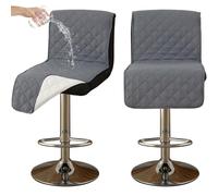 CLGTY impermeabile Coprisedia da Bar con schienale basso, 2 Pezzi Antiscivolo Coprisgabelli Cucina per Gatto antimacchia Lavabile Copriseduta con fibbia per bar Ristorante-grigio scuro-2pc