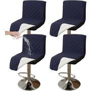 CLGTY Impermeabile Coprisedia Da Bar Con Schienale Basso, 4 Pezzi Antiscivolo Coprisgabelli Cucina Per Gatto Antimacchia Lavabile Copriseduta Con Fibbia Per Bar Ristorante-blu scuro-4pc