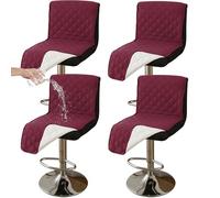 CLGTY Impermeabile Coprisedia Da Bar Con Schienale Basso, 4 Pezzi Antiscivolo Coprisgabelli Cucina Per Gatto Antimacchia Lavabile Copriseduta Con Fibbia Per Bar Ristorante-vino rosso-4pc
