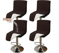 CLGTY Impermeabile Coprisedia Da Bar Con Schienale Basso, 4 Pezzi Antiscivolo Coprisgabelli Cucina Per Gatto Antimacchia Lavabile Copriseduta Con Fibbia Per Bar Ristorante-Marrone scuro A-4pc