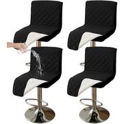 CLGTY Impermeabile Coprisedia Da Bar Con Schienale Basso, 4 Pezzi Antiscivolo Coprisgabelli Cucina Per Gatto Antimacchia Lavabile Copriseduta Con Fibbia Per Bar Ristorante-Nero-4pc
