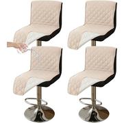 CLGTY Impermeabile Coprisedia Da Bar Con Schienale Basso, 4 Pezzi Antiscivolo Coprisgabelli Cucina Per Gatto Antimacchia Lavabile Copriseduta Con Fibbia Per Bar Ristorante-beige-4pc
