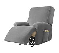 CLGTY Velluto Copripoltrona Relax, 4 Pezzo Fodera Per Poltrona Con Tasche Laterali Antiscivolo Lavabile Sofa Protettore Per Soggiorno-grigio-1 Posti