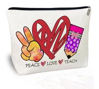 CLHHM Trousse per il trucco con scritta "Peace & Love", con cerniera, per donne educatrici, organizer compatto, regalo motivazionale per compleanni, festa dell'insegnante