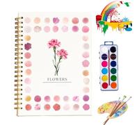 clhjinruoliu Quaderno di Acquarelli, Animali Fiori Oceano Libro da Colorare, Scene Naturali Set di Pittura Artigianato, Quaderno di Acquarello Facile per Principianti,Flowers