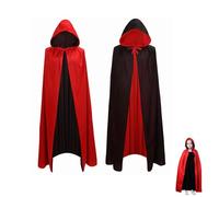 CLHXWU Mantello da Vampiro Bambini,Mantello per Costume di Halloween,Bambini Mantello con Cappuccio, Reversibile Nero Rosso Mantello per Festa di Halloween (90cm)
