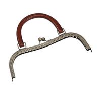 Clic Clac per Borse Cornici for borse in metallo retrò da 27 cm con chiusura a bacio, cornice con pochette in rilievo con manico in legno for borsellino portamonete, accessori for borse fai da te(Gold