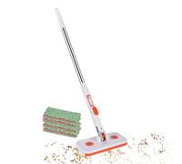 Click Mop - Acciaio inossidabile PP 86x16x8 cm | Scopa per piatti con clip flessibile con 4 panni riutilizzabili, casa, soggiorno, scopa per pavimenti con manico regolabile | Angolo scrivania