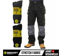 Click Uomo Elasticizzato Pantaloni Lavoro IN Cordura Ginocchio Pad Tasche Nero