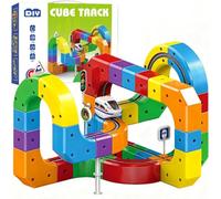 Clickrail Set Trenino Elettrico, DIY Cube Track, 3D Klickrail Pista Magnetica Macchinine, Magic Rail Block Train Blocchi Costruzioni, Percorso Gravità, Regalo Treno Elettrico per Bambini (81 Pezzi)