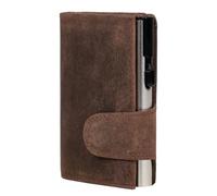 CLICKSAFE® Porta carte di credito con scomparto per monete e banconote in nappa nera con cassaforte in alluminio argentato e protezione RFID (custodia per carte, porta tessere, Slim Wallet)