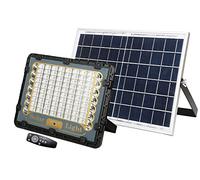 CLICLED Faro LED Solare 150W Luce Fredda da Esterno | Faretto LED da Giardino, Luce Rossa e Blu di Emergenza, Indicatore di Ricarica, Pannello Solare, Sensore Crepuscolare