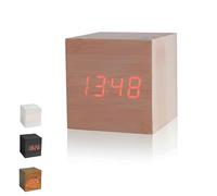 CLICLED Orologio Sveglia Digitale Da Comodino Cubo con Funzione Controllo del Suono Display Led Data Temperatura Da Tavolo Effetto Rovere Multifunzione