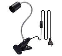 CLICLED Portalampada E27 con Pinza Morsetto con Interruttore per Lampada Acquario Scrivania, Collo d'Oca Flessibile, Colore Nero, Materiale ABS e Lega Metallica