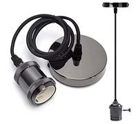 CLICLED Portalampada Vintage Nero a Sospensione Effetto Metallo 2M Attacco E27 60W