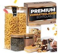 CLIDOR Barattoli con coperchio, rettangolari - Set da 6 pezzi - 5,6 l vol., spessore del vetro aumentato, contenitori con coperchio, ermetici, contenitori da cucina per tutti gli alimenti, contenitori