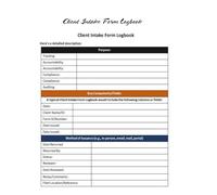 Client Intake Form Logbook: A systematic record of all incoming client intake forms, designed to track and manage the flow of new client information