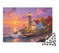 Cliff Lighthouse Jigsaw Puzzle 1000 Pieces Recycled Material Sunset Paint Puzzles for Boy & Girl Ages 6 Years su Divertente e Stimolante Family Game Activity 52x38cm/1000pcs