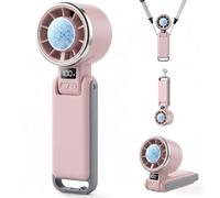 Cliffora Ventilatore portatile pieghevole per viaggi, ventilatore da collo e da scrivania 3-in-1, ventilatore manuale ad alta velocità da 4000 mAh, ventilatori manuali per impacchi di ghiaccio (rosa)