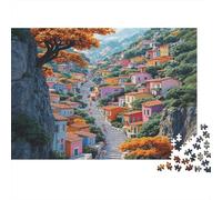 Cliffside Village Puzzle 1000 Pezzi Recyclable Material Hillside Town Puzzles for Anziani Relieve Senile Dementia Divertente Activity Ottima Idea Regalo 70x50cm/1000Ps