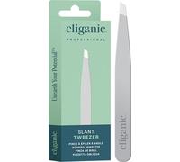 Cliganic Pinzette per sopracciglia professionali con punta inclinata (argento) - Precisione per uomo e donna, in acciaio inossidabile, ideali per rimuovere i peli del viso e del mento