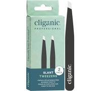 Cliganic Pinzette professionali per sopracciglia con punta obliqua, di precisione, per uomini e donne, in acciaio inossidabile, ideali per strappare i peli del mento del viso (nero, 2 pezzi)