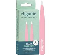 Cliganic Pinzette professionali per sopracciglia con punta obliqua, di precisione, per uomini e donne, in acciaio inossidabile, ideali per strappare i peli del mento del viso (rosa, 2 pezzi)