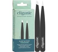 Cliganic Set di pinzette per sopracciglia: punta di precisione inclinata e puntiforme, acciaio inossidabile, per uomini e donne, garanzia Cliganic 90 giorni