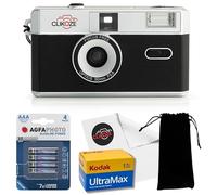 Clikoze Starter Bundle per fotocamera a mezza cornice da 35 mm, con pellicola Kodak Ultramax da 36 Exp, custodia, 4 batterie AAA e panno per lenti, colore nero