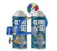 Clima Set Refrigerante di ricambio R134a 2 x170 g per climatizzatore auto con tubo gas e manometri condizionatori - kit ricarica clima auto - refrigerante R134a - ECO bombola