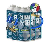 Clima Set Refrigerante di ricambio R134a 5 x 170 g per climatizzatore auto con tubo gas e manometri condizionatori - kit ricarica clima auto - refrigerante R134a - ECO bombola