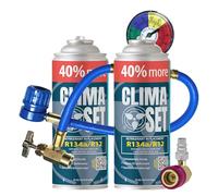 Clima Set Sostituzione gas R134a 2 x 235 g + tubo e adattatore per aria condizionata auto 1995-2016 - Refrigeratore per climatizzatore automobilistico - Gas per climatizzatore auto