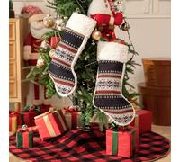 climafusion 2 Pezzi Calze di Natale da Appendere, 48cm Calze Natalizie da Appendere Grandi, Calze Natale da Appendere Lavorato a Maglia Nero