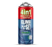 CLIMASET - 4in1 Ricarica Gas per Climatizzatore R134a, Olio, Sigillante per Perdite con Colorante UV - Kit di Ricarica Gas AC e Rilevamento Perdite - Kit di Ricarica Climatizzatore Auto