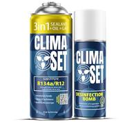 ClimaSet - Gas di ricarica per climatizzatore 3 in 1 r134a, olio, sigillante per perdite e detergente per climatizzatore - Kit Ricarica Gas AC - Kit Ricarica Climatizzatore Auto - 170 g
