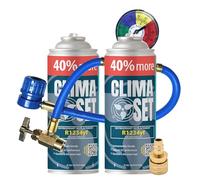 ClimaSet R1234yf - Gas di ricambio per refrigerante, condizionatore d'aria per auto, refrigerante, bombola del gas, 2 x 235 g, tubo climatizzatore, manometro, aria condizionata, adattatore HP/LP- ECO