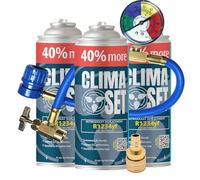 ClimaSet R1234yf - Gas di ricambio per refrigerante, condizionatore d'aria per auto, refrigerante, bombola del gas, 3 x 235 g, tubo climatizzatore, manometro, aria condizionata, adattatore HP/LP- ECO