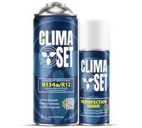 ClimaSet - Ricarica gas r134a per climatizzatore e detergente per climatizzatore - Kit Ricarica Gas AC - Kit Ricarica Climatizzatore Auto - 170 g