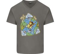 Climate Change Terra Distruzione Nuclear War Uomo Scollo A V Cotone T-Shirt