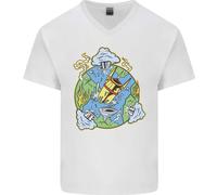 Climate Change Terra Distruzione Nuclear War Uomo Scollo A V Cotone T-Shirt