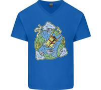Climate Change Terra Distruzione Nuclear War Uomo Scollo A V Cotone T-Shirt