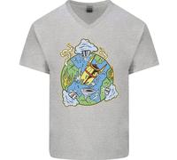 Climate Change Terra Distruzione Nuclear War Uomo Scollo A V Cotone T-Shirt
