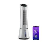 Climatizzatore 4in1: raffrescatore evaporativo, ventilatore, umidificatore/ionizzatore, 6L, oscillazione, 30W, 210m³/h, timer, no tubo di scarico, portatile, Klarstein, Argento, Skyscraper Ice Smart