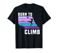 Climb Like a Girl Retro Sunset Rocce Born To Climb Maglietta