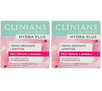 CLINIANS | Hydra Plus Crema Viso Idratante Lenitiva, Dermatologicamente Testato, Made in Italy, 50 ml (Confezione da 2)