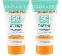 CLINIANS | Latte Protettivo Sensitive SPF50+, con Estratto di Avena, Bisabololo, Niacinamide e Succo d'Aloe Bio, 150mL (Confezione da 2)