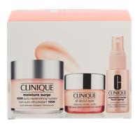 Clinique Moisture Surge Ultra Hydration Travel Exclusive cofanetto regalo: crema quotidiana per la pelle Moisture Surge 100H Auto-Replenishing Hydrator 125 ml + spray per la pelle Moisture Surge Face Spray Thirsty Skin Relief 30 ml + crema per gli occhi All About Eyes 15 ml per Donna