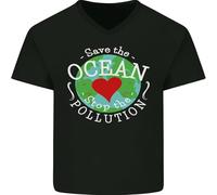 CLINSIS Men's Environment Save The Ocean Stop Pollution Breathable T Shirt Casual Round Neck Easy Tee Comfortable Black 3XL