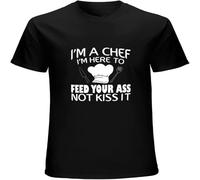 CLINSIS Men's Pattern 'I' Here to Feed Your Ass Not It' Funny Chef Personalized Top Sweatshirt Short Sleeve Black L