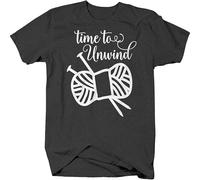 CLINSIS Time to Unwind Cursive Spool of Yarn Needles Knitting Chill T Shirt for Men Black XXL